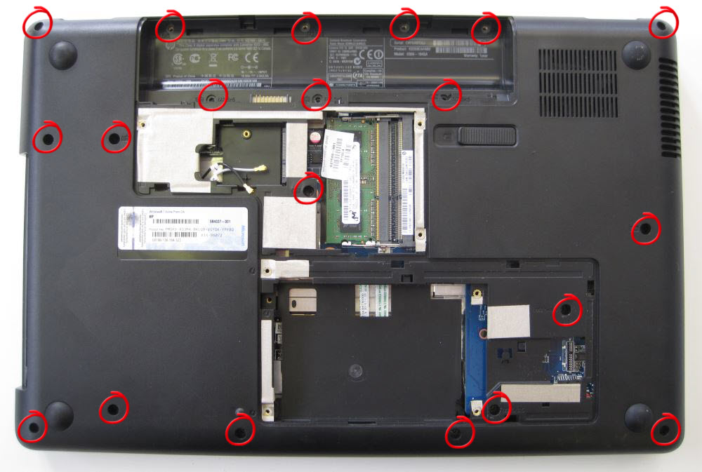 HP Compaq screws to remove to open it up