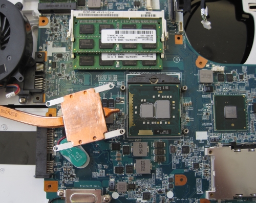 Sony Vaio VPCEB2M0E after hardened thermal paste removed ready for new thermal paste
