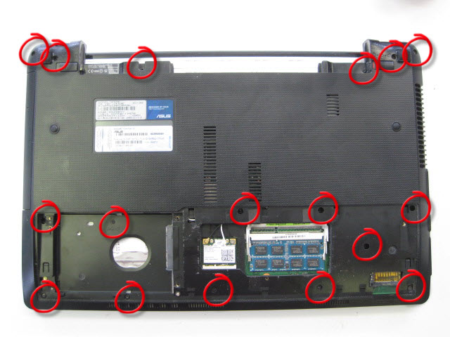 Remove all screws on the underneath of the laptop.