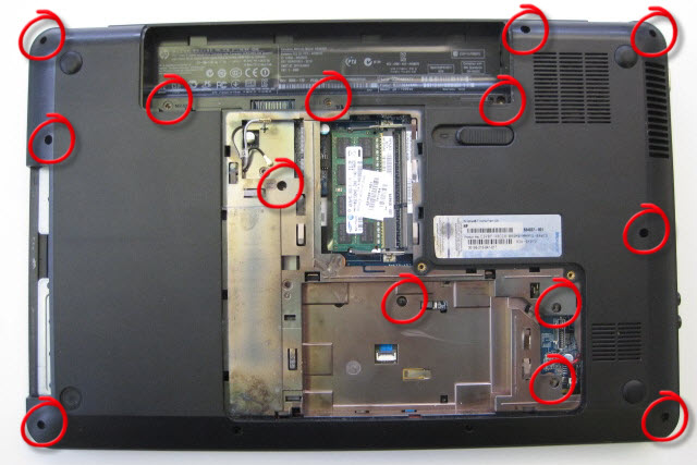 Undo all remaining screws on base of laptop